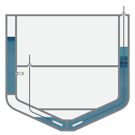 Level measurement in the forepeak, wing and double bottom tanks with ballast water